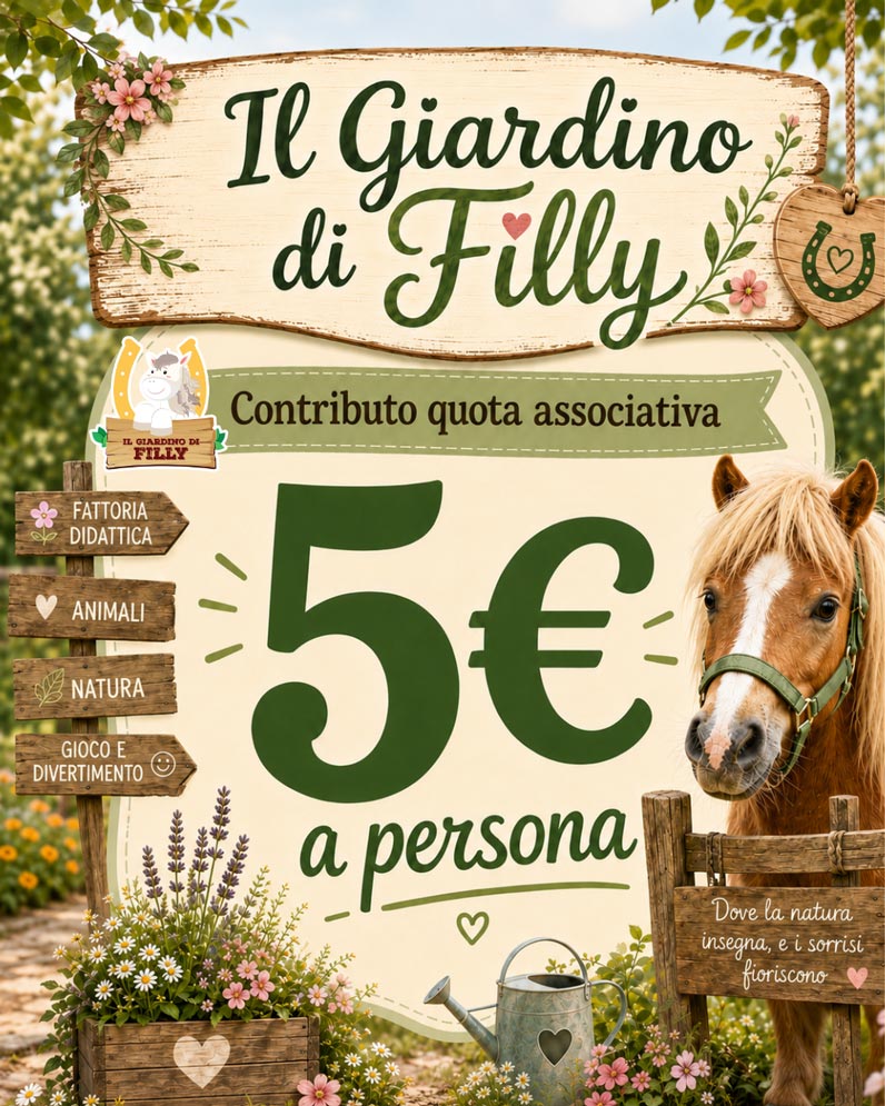 L’ingresso al Giardino di Filly e a tutti i nostri servizi è libero e senza prenotazione. Per accedere alla struttura è previsto un piccolo contributo sotto forma di quota associativa di 5€ a persona. Venite a trovarci nel verde!
