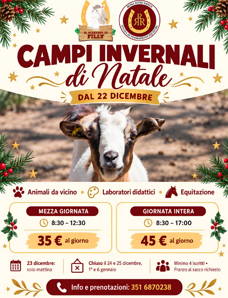Dal 22 dicembre tornano i Campi Invernali di Natale de Il Giardino di Filly e Roma River Ranch: giornate all
